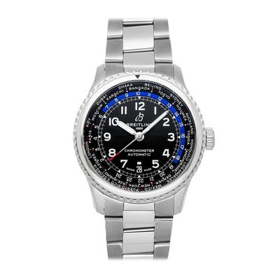Breitling Aviator 8 B35 Unitime Steel Auto 43mm Black Dial Watch AB3521U41B1A1