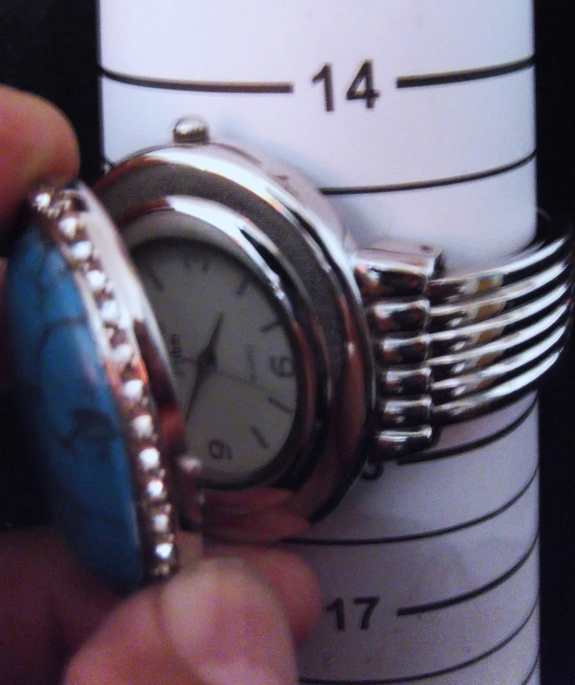 Vivani Turquoise Quartz Hidden Watch Women's 43mm Silver Bracelet Cuff Crystal - image 2 of 4
