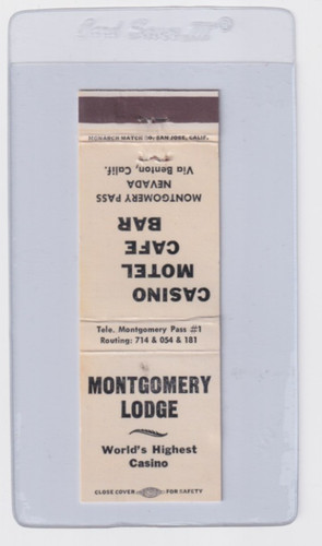 MONTGOMERY LODGE and CASINO - 1950's gaming matchcover - Montgomery Pass, Nevada