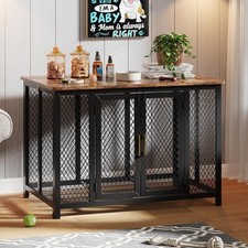 48" Flip-Top Dog Crate End Table, Heavy Duty Kennel for 100lb Dogs, Rustic Brown