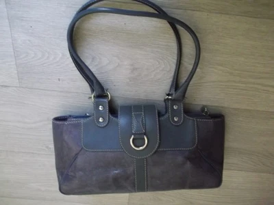 Sac LANCEL porté épaule, cuir lisse bleu moyen et cuir grainé mauve VINTAGE BE - Photo 1/4