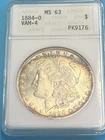1884 O Morgan Silver Dollar ANACS MS63 VAM-4 Old Soap Box Holder