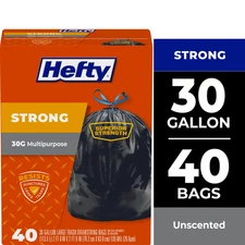 Strong Large Trash Bags, Black, 30 Gallon, 40 Count
