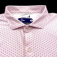 Johnnie O Performance Golf Geometric Print Polo Shirt Red White Large
