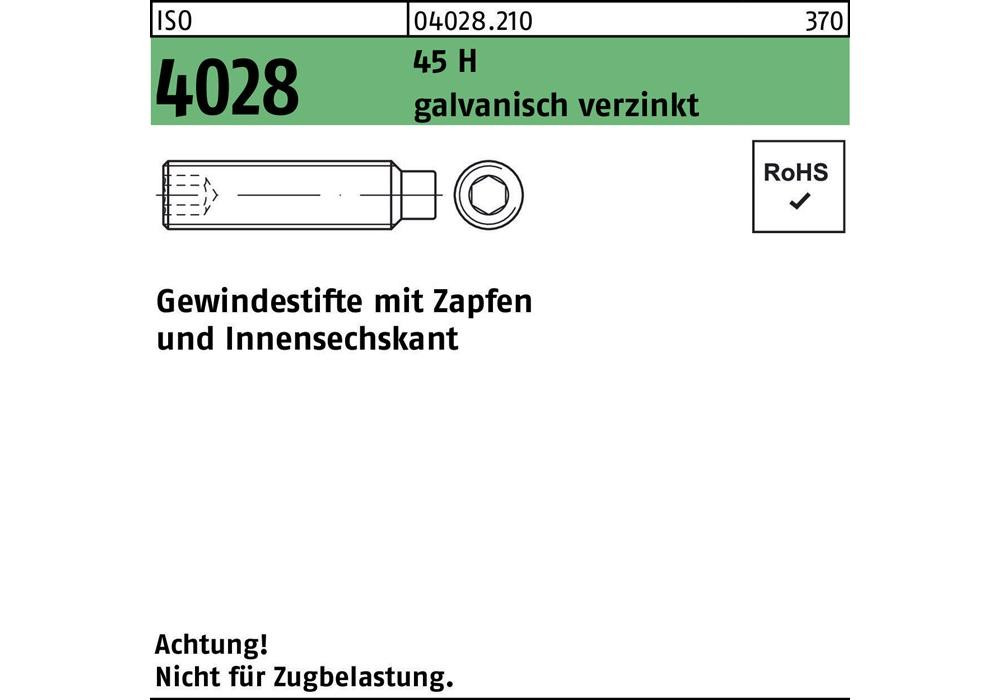 Рейхер Гевиндестифт ISO 4028 Zapfen/Innensechskant M 4 x 8 45 H гальваническое покрытие...