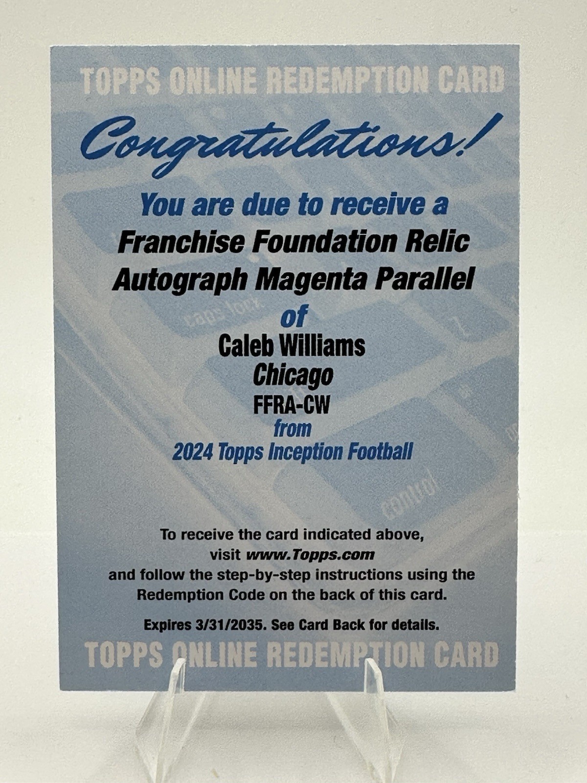 2024 Topps Inception Caleb Williams Franchise Foundation Auto Relic /99 Magenta
