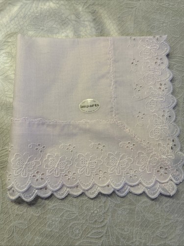 3 Vintage Imparts Ladies Hankies Japan Embroidered Lace White Pink 11-12” Napkin - Picture 7 of 11