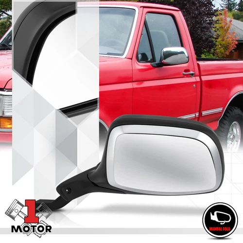 [Left]Driver Side Chrome Manual OE Replacement Mirror for 92-97 F150/F250/Bronco