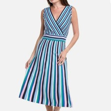T Tahari Stripes Dress M Midi Surplice Stripes $98