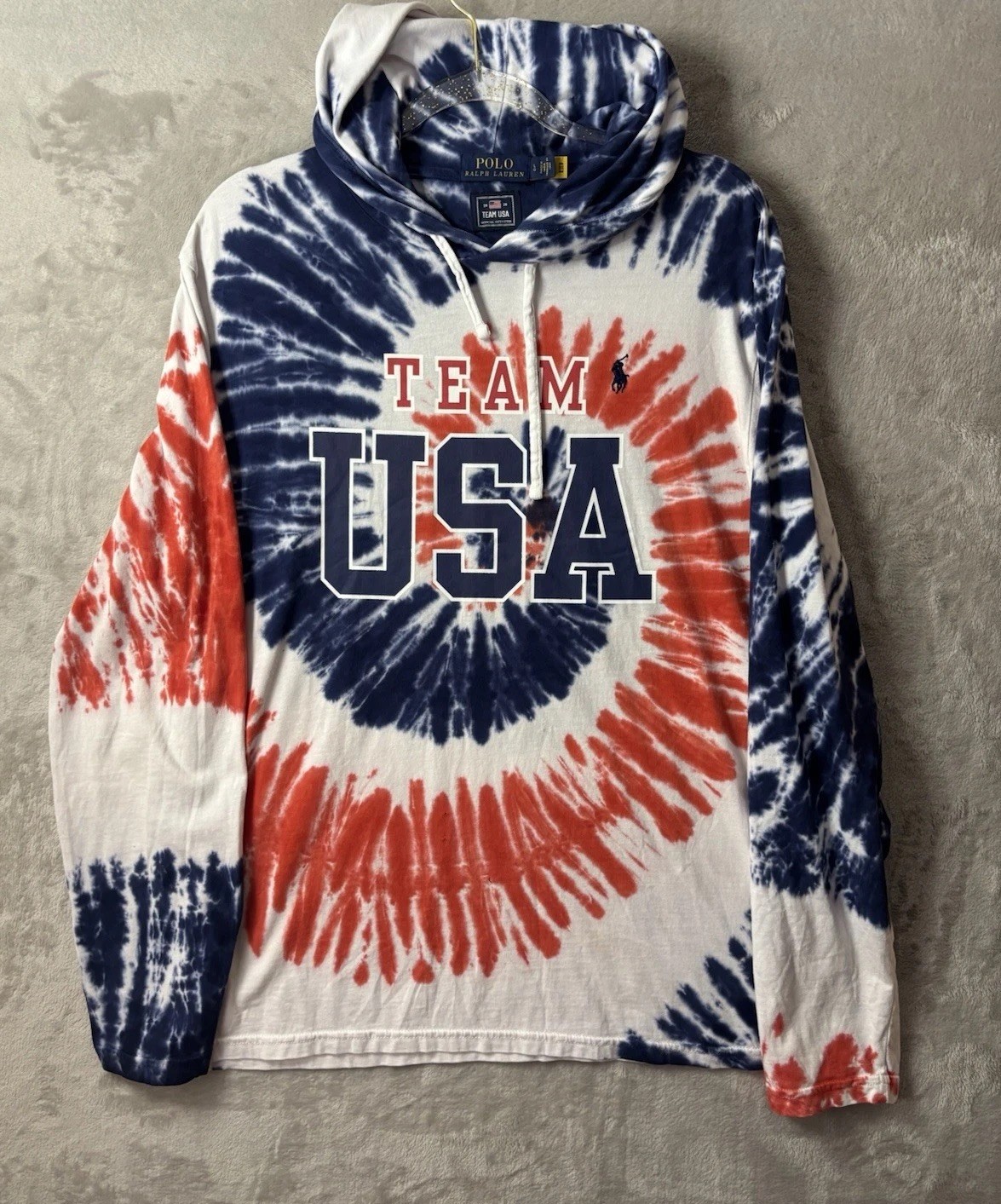 Polo Ralph Lauren Team USA Tie Dye Hoodie Men’s Large Red White Blue Olympic