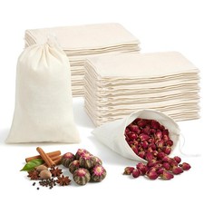 100 Pieces 4x6 Inches Natural Cotton Muslin Bags Small Reusable Drawstring St...