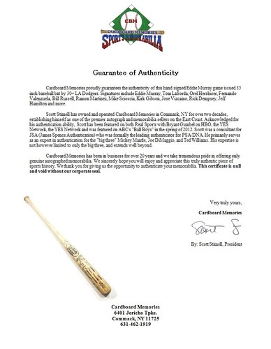 1989 Dodgers Team Signed Eddie Murray Game Issue Bat 30 auto Fernando Valenzuela - Picture 12 of 12