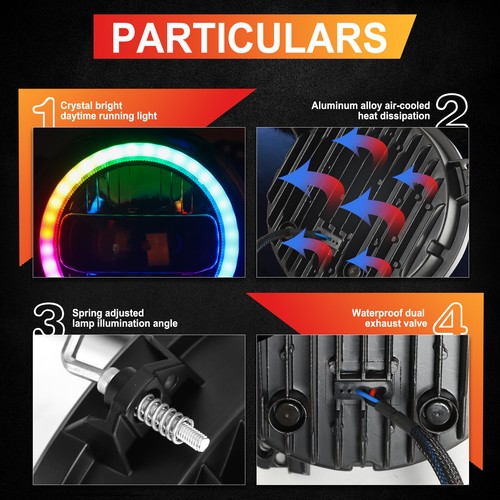 RGB 9'' Halo LED Headlights Fog Light Combo Fit Jeep Wrangler JL Gladiator 2018+ - Foto 8 di 19