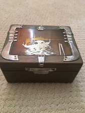 Vintage/Antique Sandalwood Box w Metal on top w Picture of Sampan Boat 1930's