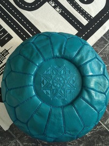 Stunning Moroccan Leather Pouf Pouffe Footstool Ottoman in Turquoise
