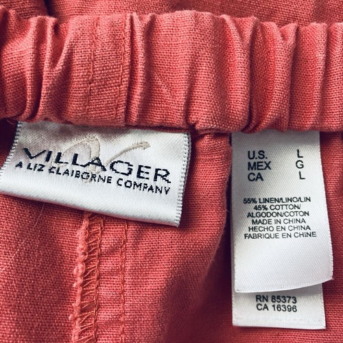 Villager Coral Linen/Cotton Blend Elastic Drawstring Waist Cargo Capri Pants L - Bild 5 von 6