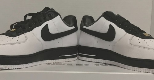 NIKE NIGEL SYLVESTER AIR FORCE 1 BY YOU ID SATIN PATENT LEATHER WHITE BLK 11 (39 - Picture 3 of 5