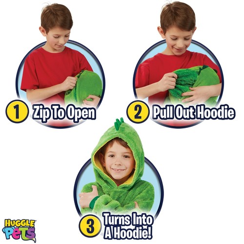 Huggle Pets Green Dinosaur Animal Hoodie Sweatshirt and Plush Toy, As Seen on TV - Picture 2 of 7