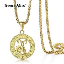 Yellow Gold Plated Stainless Steel Constellation Sign Pendant Necklace Box Chain