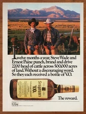 1985 Seagram's Canadian Whisky Vintage Print Ad/Poster Cowboy Man Cave Bar Art 