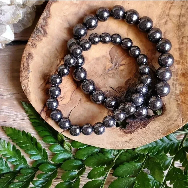 Pulseira elástica de cristal de cura Reiki com miçangas aterramento hematita natural 8 mm - Imagem 3 de 4