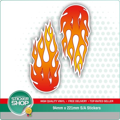 2 x Large Flames Red/Orange - Cool Funny Kids Car Stickers