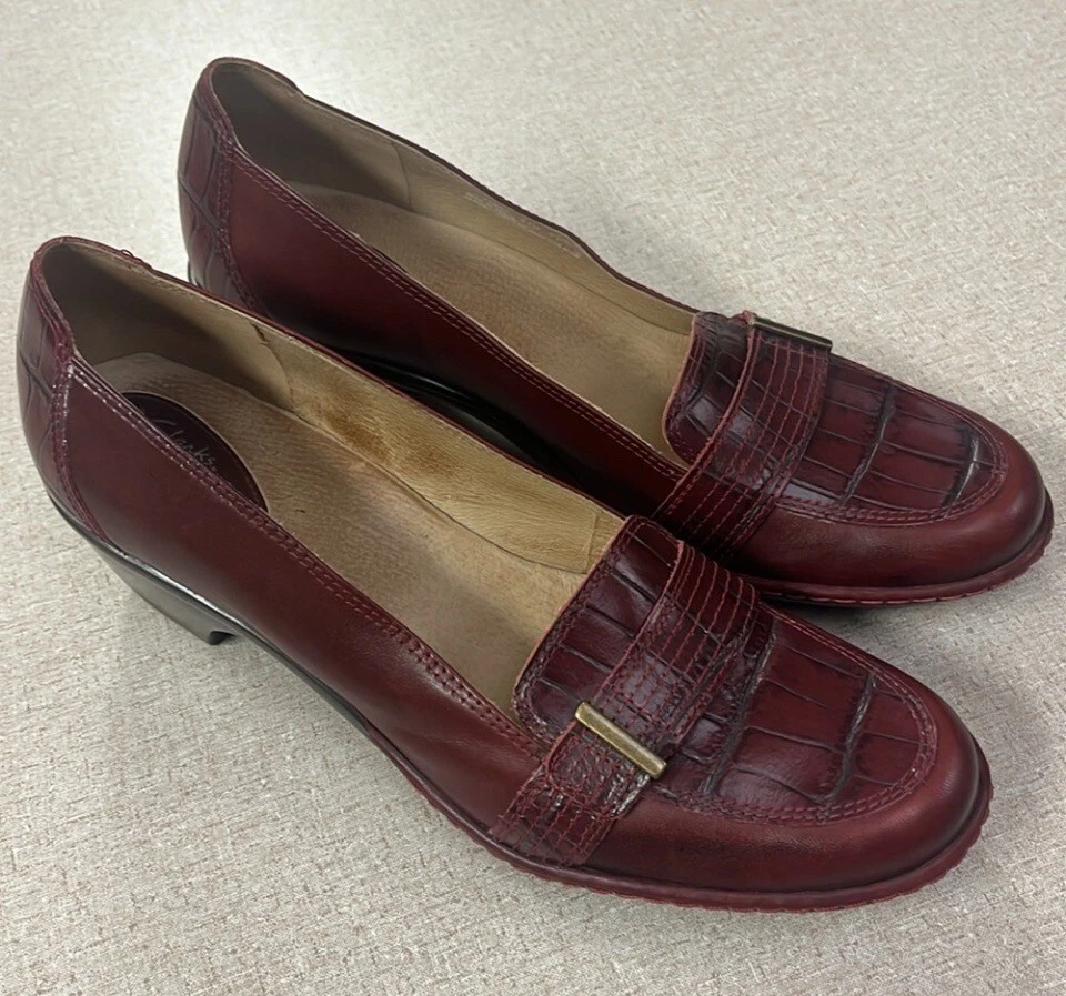 Mocassino Clarks Artisan Collection donna 11N rosso scuro pelle goffrata tacco