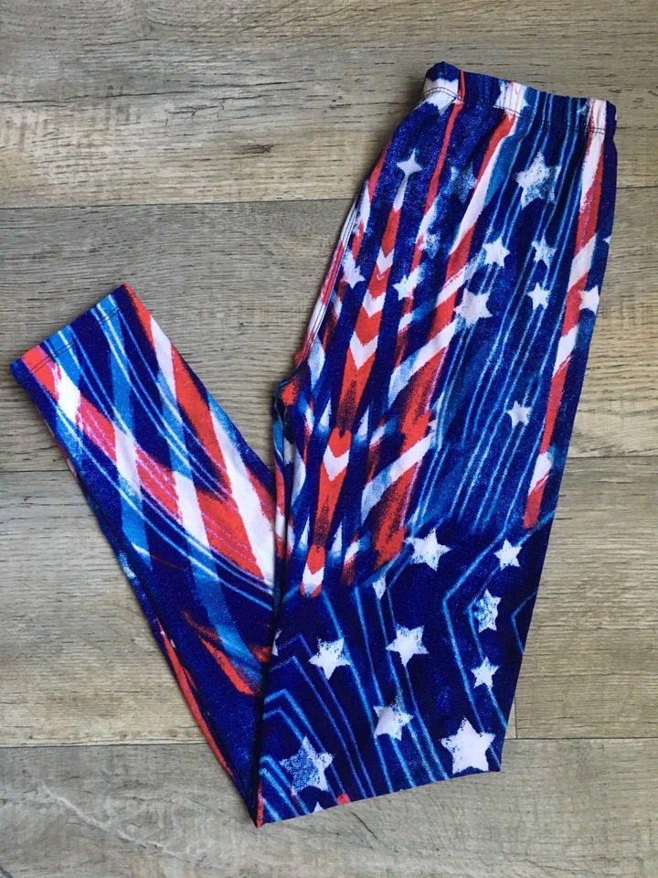 NUEVO CON ETIQUETAS Leggings Buttery Soft Marvel Capitán América Talla Única S M L Bandera EE. UU. Azul OS Foto 2 de 3