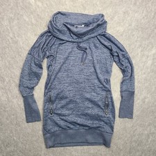 Athleta Sweater Dress Sport It Cowl-Neck XS Blue Stretch Thumbhole Zip Pockets