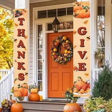 72x12in Happy Thanksgiving GIVE THANKS Banner Porch Door Sign Autumn Fall Decor