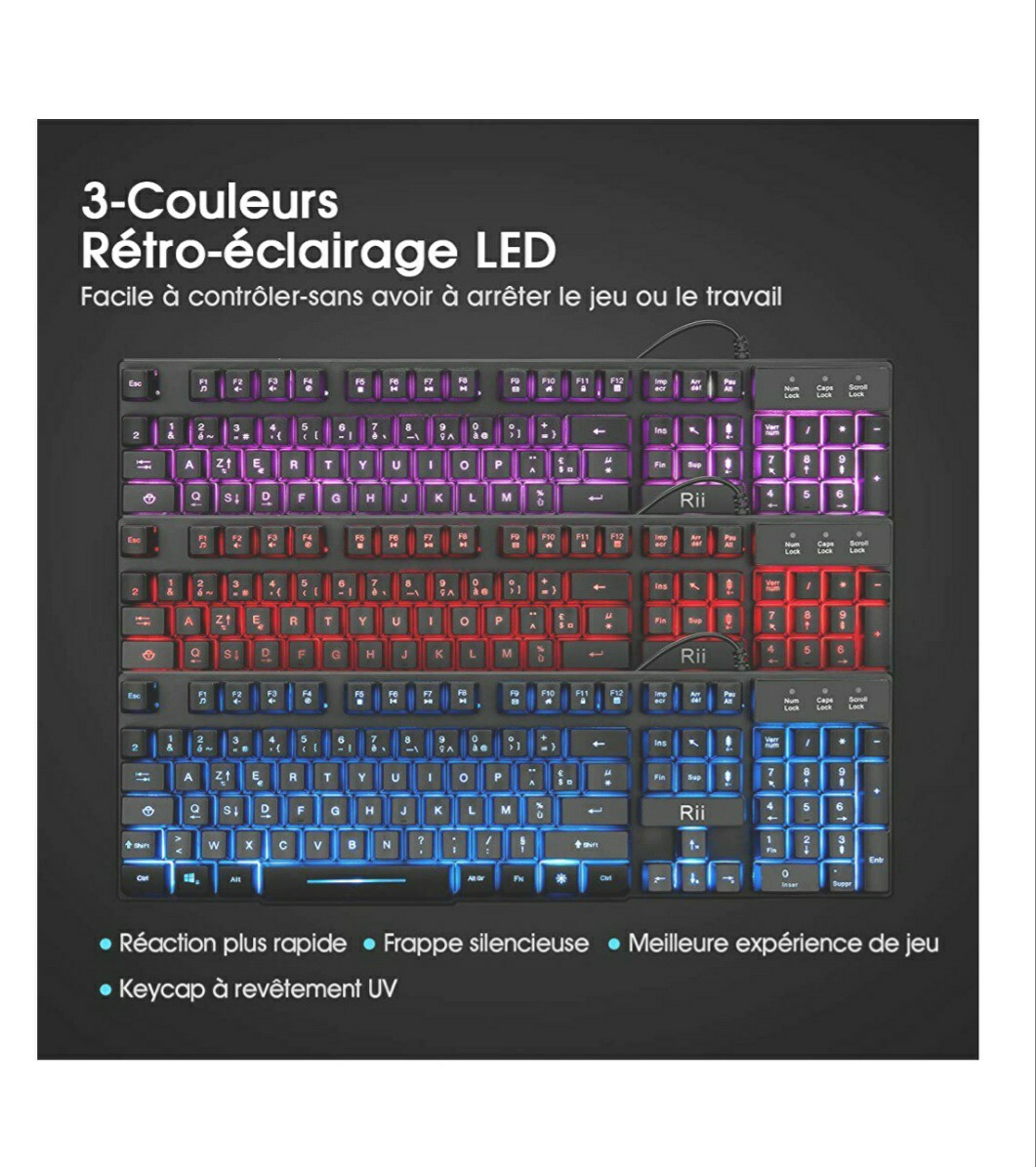 Clavier Rii RK1 neuf avec rétroéclairage LED multicolore pour une frappe nocturne