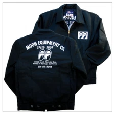 Men's Mooneyes Classic Moon Equipment Black Twill Shop Jacket MQW001BK S-3XL