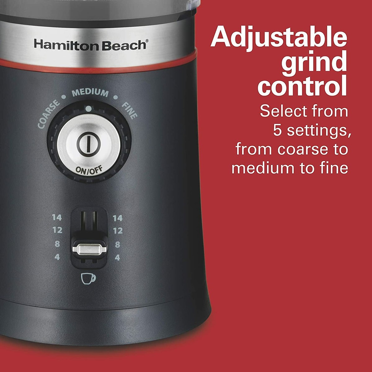 Hamilton Beach Custom Grind COFFEE GRINDER 5-Settings | Stainless