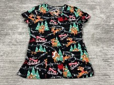 Rudolph the Red Nosed Reindeer Scrub Top Womens XS Black AOP Short Sleeve V-Neck