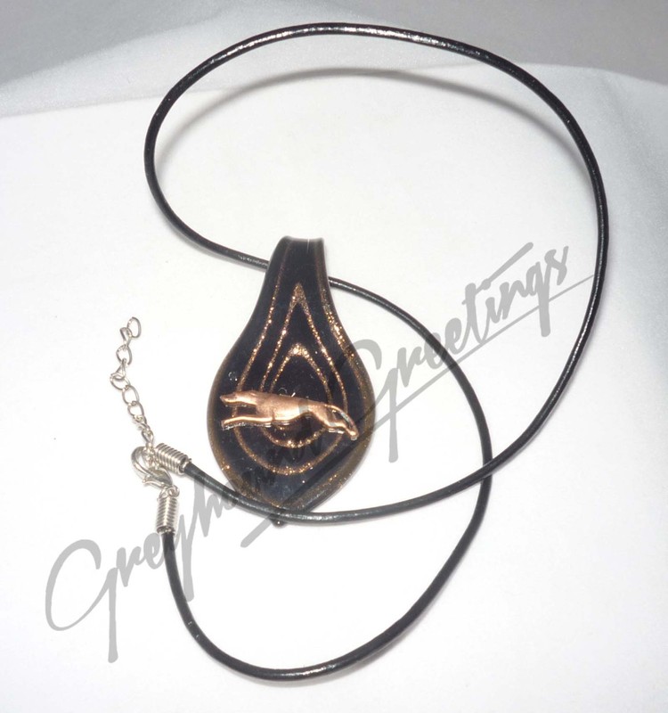 Copper Greyhound or Whippet Dog, Copper and Black Artglass Pendant Necklace