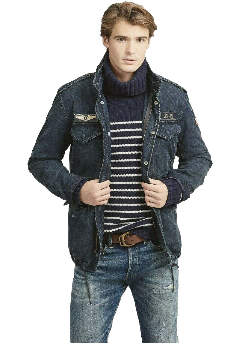 Polo Ralph Lauren Denim USA Flag Military Field Patch Jacket