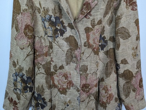 VINTAGE 90s J. Jill sz. S Jacquard Tapestry Floral Coat Long Line Jacket Boho - Picture 8 of 13