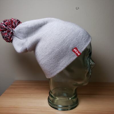 Levi's Youth One Size Slouchy Pom Pom Beanie Gray Red Black Winter Hat Casual
