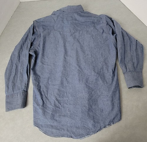 Camicia western vintage Wrangler Pearl Snap uomo coda grande denim 16,5 33 X-Lunga - Foto 2 di 12