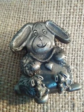 Vintage Torino Pewter Bunny Rabbit Brooch with Attached Earrings. M5019