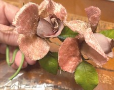 vintage millinery 1940s velvet double roses french pink 1 spray made in Japan