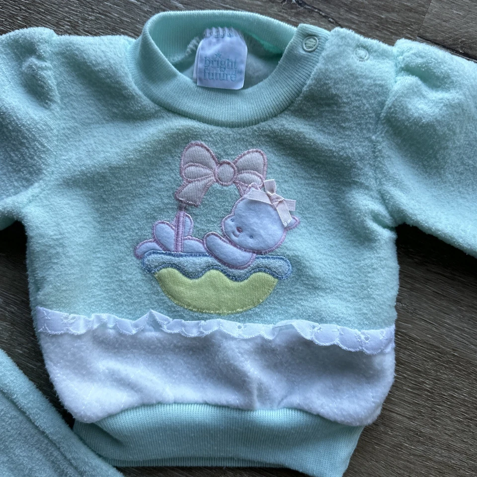 De Colección Sudadera 0-3 Meses Bebé Niña Conjunto Traje de Sudor Oso Lazo Volantes Encaje Foto 3 de 4
