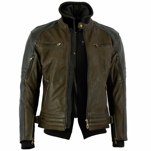 Australian Bikers Gear Motorbike Nubuck waxed Leather Jacket Removable Hoodie - Picture 5 of 21