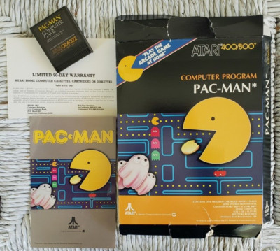 VINTAGE 1982 PAC-MAN ATARI 400/800 COMPUTER BOX/GAME CARTRIDGE/MANUAL/INSERT