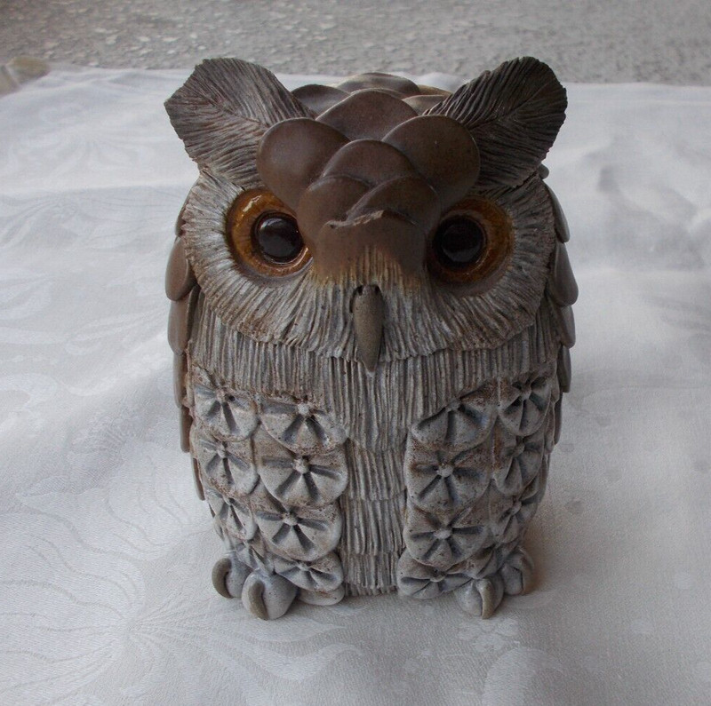 1980 Clarence Cameron 5 1/4" Horned Owl Figurine Stoneware Damaged Art Pottery