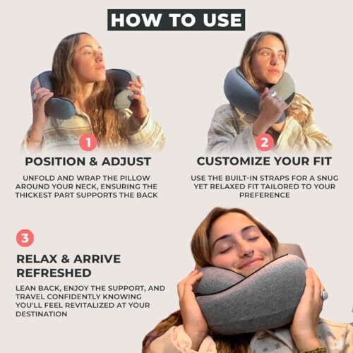 Memory Foam Travel Neck Pillow for Airplane Comfort in Gray