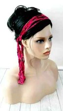 crochet womans handmade boho gypsy headband hair scarf wrap raspberry new