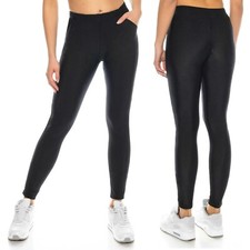 Sexy Damen Glanz Leggings mit Taschen Blickdicht Glitzer Matt Leggins 36 38 40
