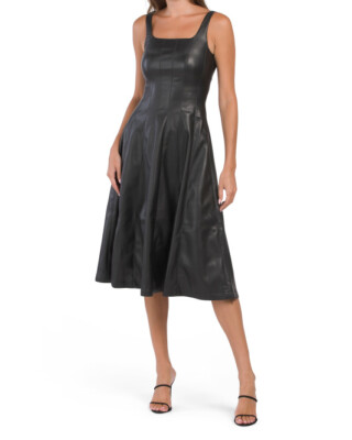 NWT 7 FOR ALL MANKIND Faux Leather Square Neck Sleeveless Midi Dress XS M |  eBay