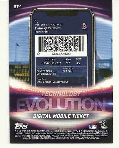 2019 TOPPS BASEBALL - EVOLUTION - ET1 - TICKET STUBS - DIGITAL MOBILE TICKET - Bild 2 von 2